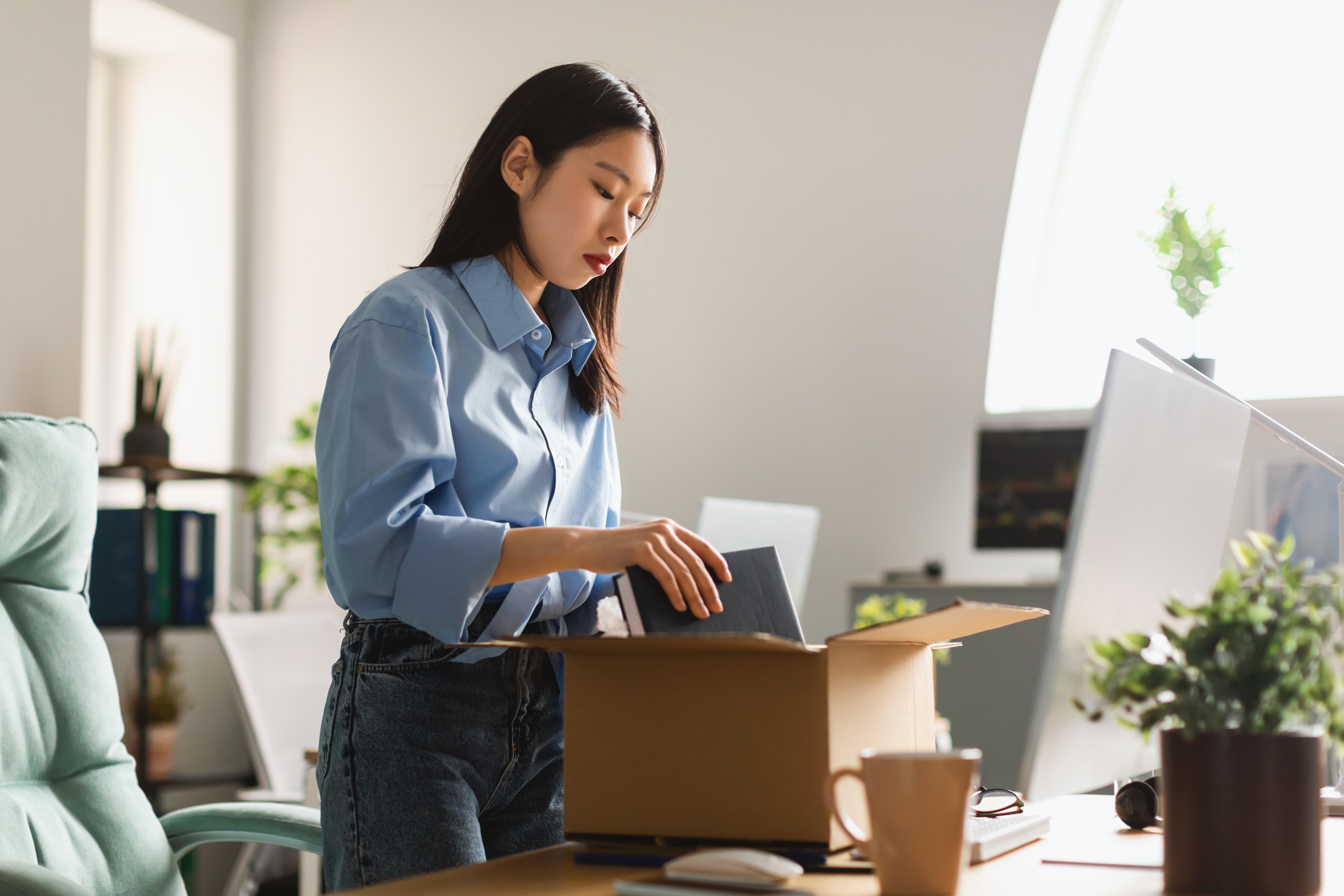 woman leaving business